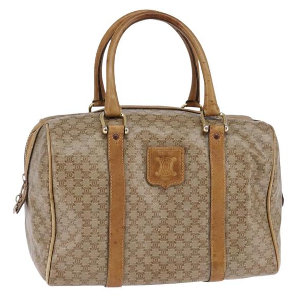 CELINE Macadam Canvas Boston Bag Pvc Beige Gold - Picture 1 of 12
